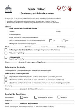 Dispensgesuch Schule Sisikon