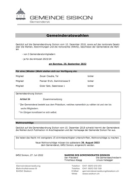 Wahlaufruf 25.09.2022 Gemeinderatswahlen