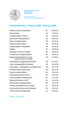 Terminkalender Sisikon 2025_Kirche Terminkalender rk Kirche Sisikon