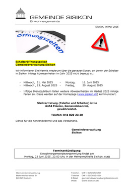 Info infolge Abwesenheiten