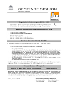 Abstimmung 03. März 2024 Abstimmungssonntag 03. März 2024